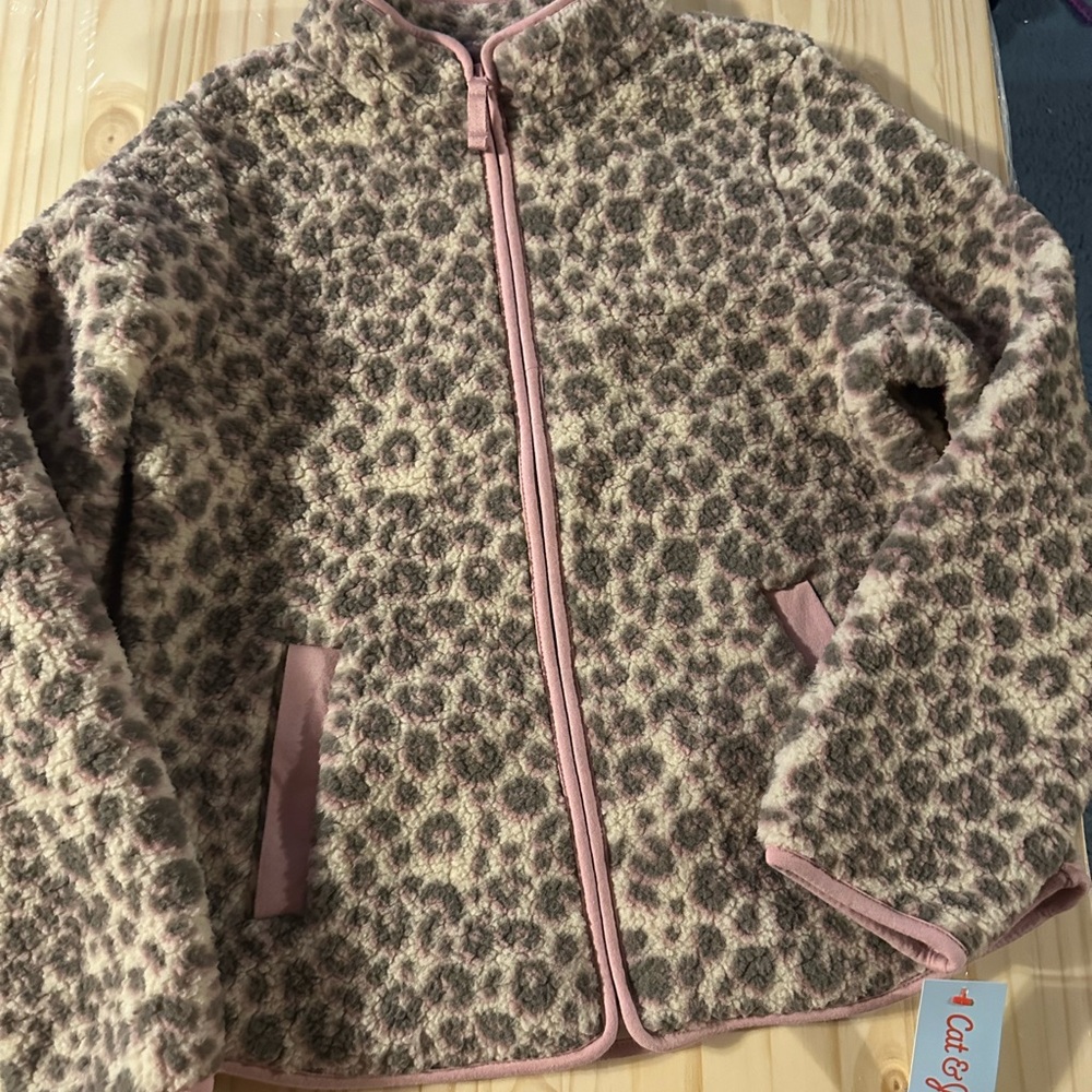 Girls' Faux Shearling Zip-Up Animal Print Jacket - Cat & Jack™ Beige XL